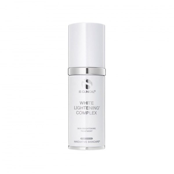 Bilde av iS Clinical Brightening Complex emballasje på en ren og moderne bakgrunn, illustrerer dens elegante design og vitenskapelig formulerte innhold