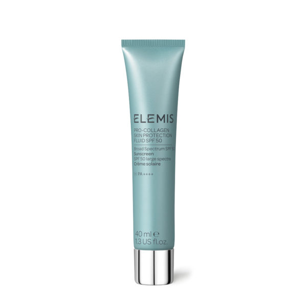 Bilde av Elemis Pro-Collagen Skin Protection Fluid SPF 50 i en elegant flaske, ideell for å beskytte huden mot solskader og for tidlig aldring