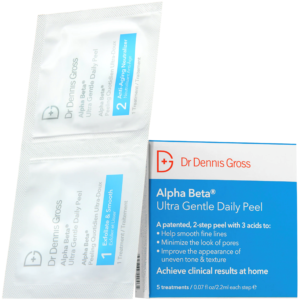 "Bilde av Dr. Dennis Gross Alpha Beta™ Ultra Gentle Peel pakker, fremhever den skånsomme og effektive formelen perfekt for sensitiv hud."